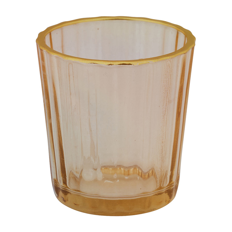 Theelichthouder ribbel - geel - ⌀5.5x6 cm 