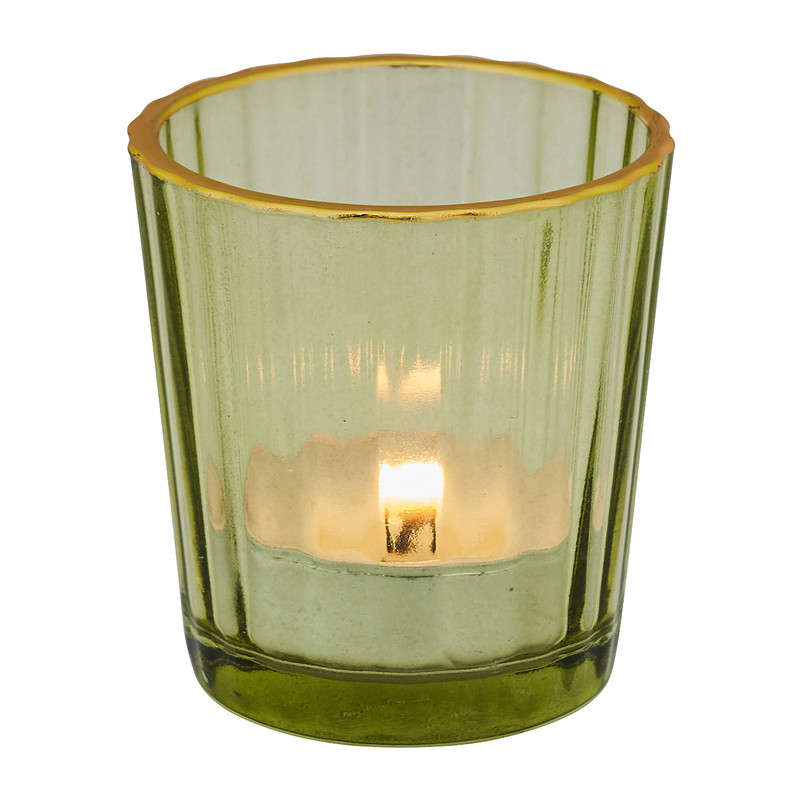 Theelichthouder ribbel - groen - ⌀5.5x6 cm 