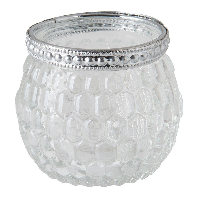 Theelichthouder zeshoek - zilver/transparant - 6x6 cm