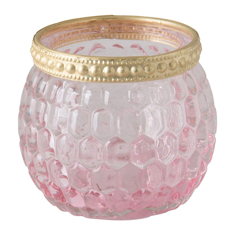 Theelichthouder zeshoek - goud/roze - 6x6 cm