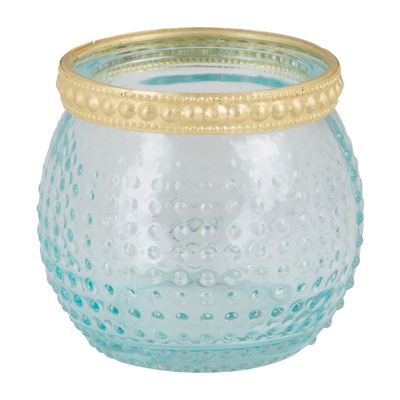 Theelichthouder stip - goud/blauw - 6x6 cm