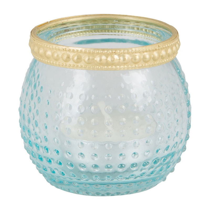 Theelichthouder stip - goud/blauw - 6x6 cm