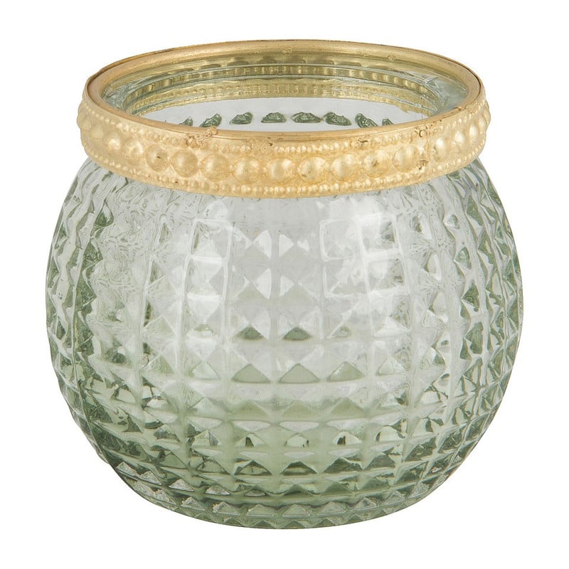 Theelichthouder driehoek - goud/groen - 6x6 cm