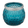 Theelichthouder met zilveren rand - blauw - 6,5x6,5 cm