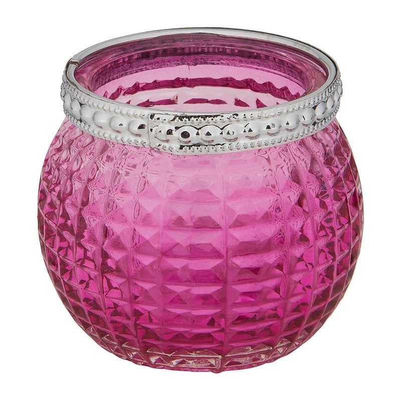 Theelichthouder met zilveren rand - roze - 6,5x6,5 cm
