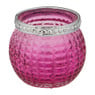 Theelichthouder met zilveren rand - roze - 6,5x6,5 cm