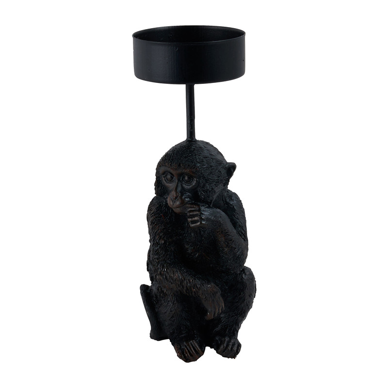 Theelichthouder aap - zwart - 6.5x5.5x14.3 cm