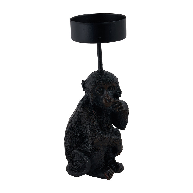 Theelichthouder aap - zwart - 6.5x5.5x14.3 cm