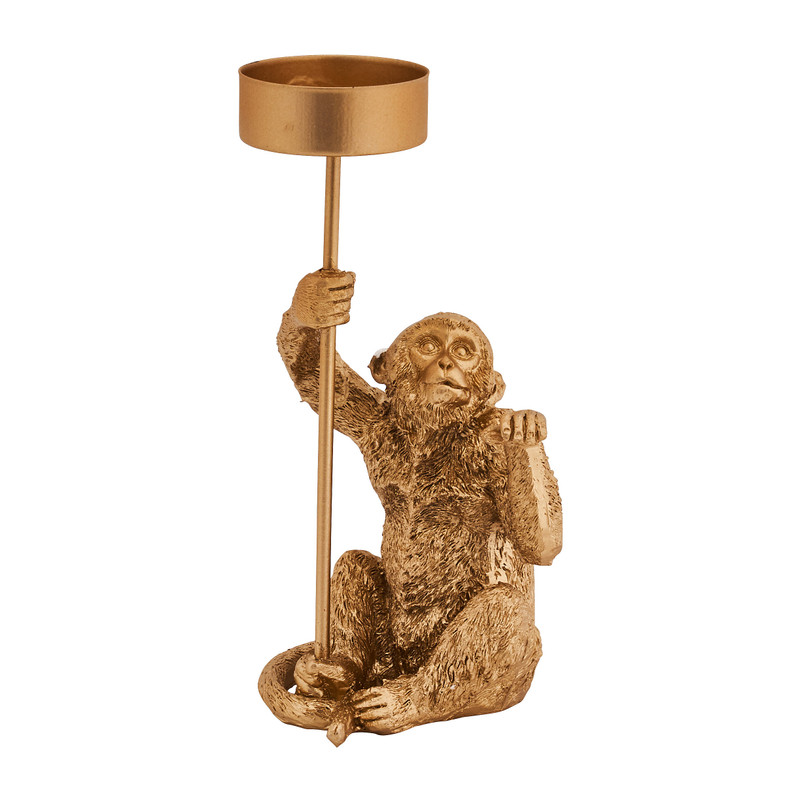 Theelichthouder aap - goud - 10x8x17 cm 