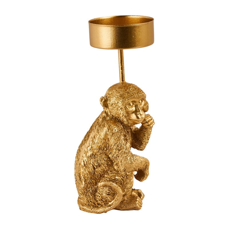 Theelichthouder aap - goud - 6.5x5.5x14.3 cm