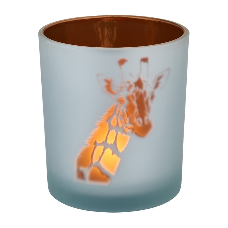 Theelichthouder giraf - zilver/bruin - ⌀8.8x10 cm 