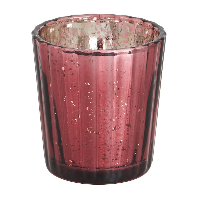 Theelichthouder ribbel - rood/goud - 5.5x5.5x6 cm