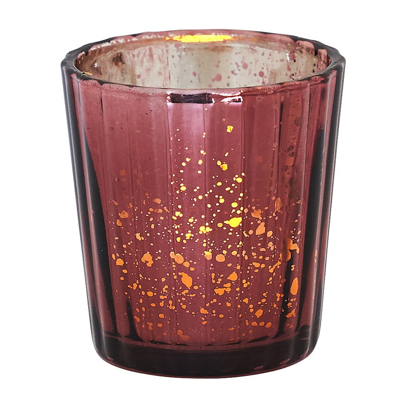 Theelichthouder ribbel - rood/goud - 5.5x5.5x6 cm