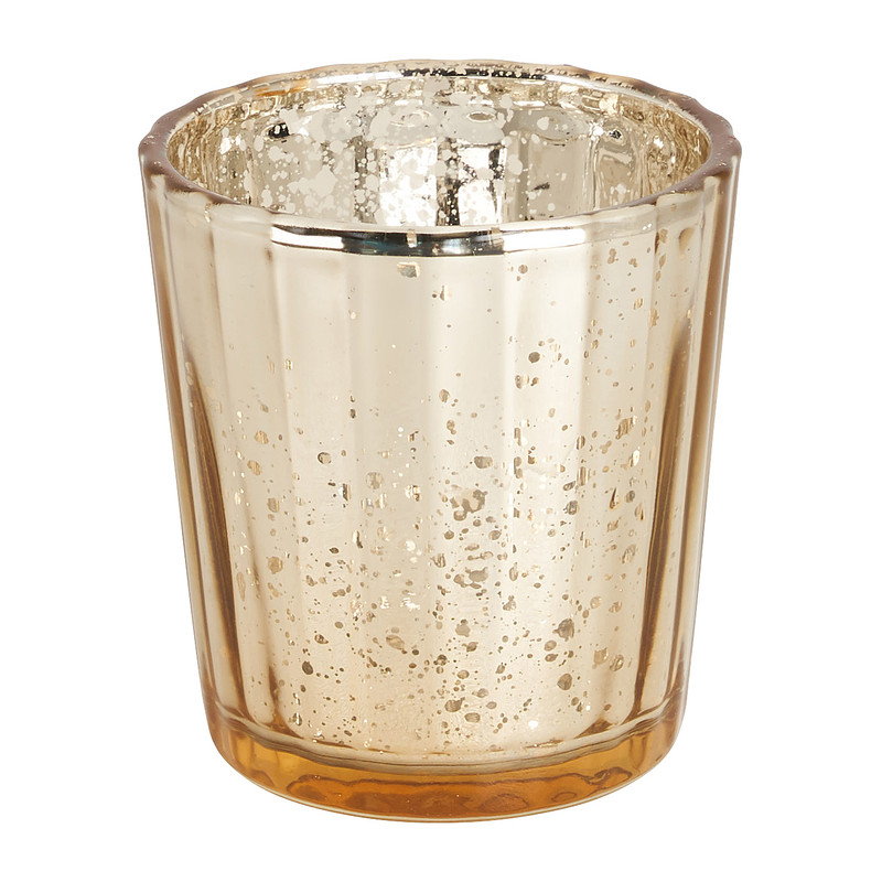 Theelichthouder ribbel - goud/goud - 5.5x5.5x6 cm
