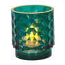 Theelichthouder op voet met relief - groen - 7x7x8 cm