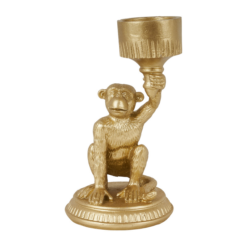 Theelichthouder aap - goud - 9.5x9.5x16 cm 