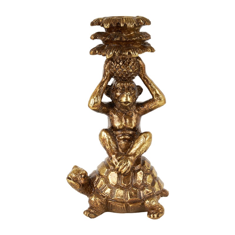 Kandelaar aap/schildpad - goud - 9,5x8x18 cm