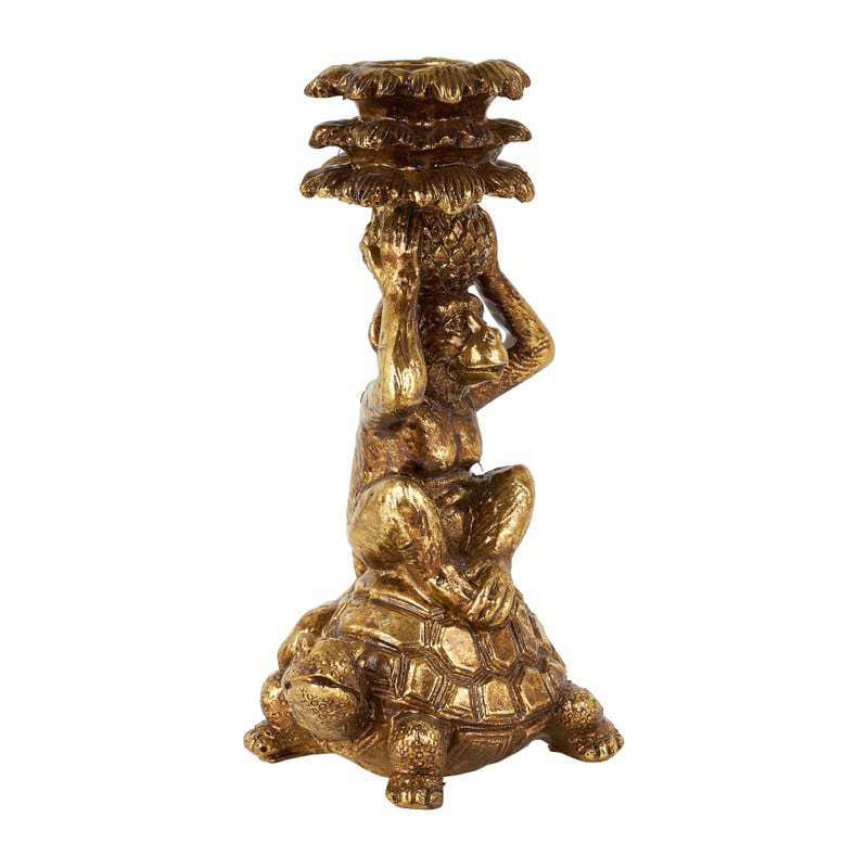 Kandelaar aap/schildpad - goud - 9,5x8x18 cm