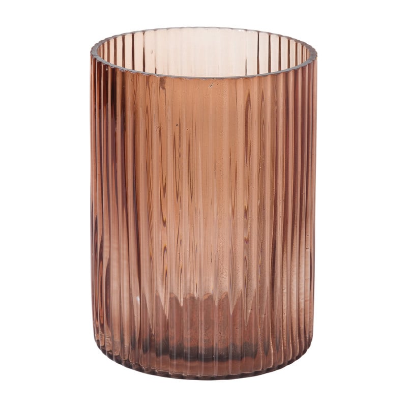 Waxinelichthouder ribbel - oranje - ⌀12x15.8 cm