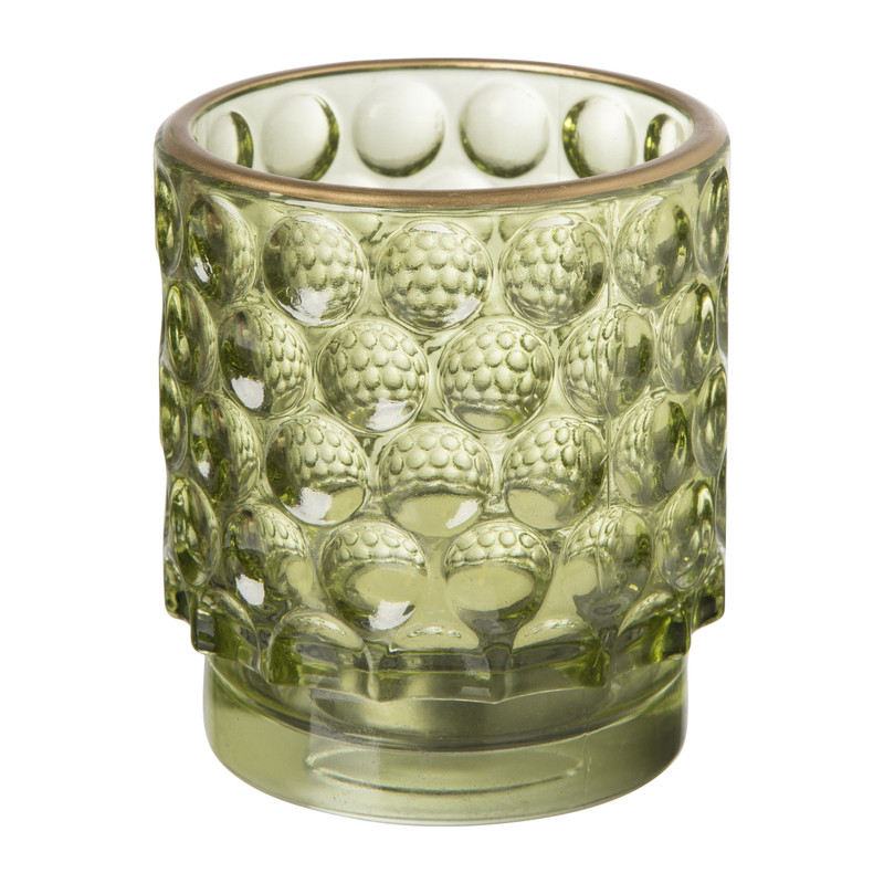 Theelichthouder reliëf - groen - ⌀7x8 cm