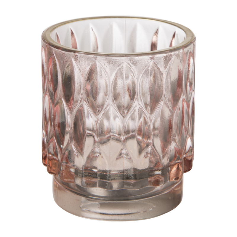 Theelichthouder reliëf - roze - ⌀7x8 cm