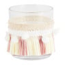 Theelichthouder met franjes - bruin/beige - ⌀7X8 cm