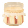 Theelichthouder met franjes - bruin/beige - ⌀7X8 cm