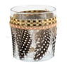 Theelichthouder met veren - zwart - ⌀7X8 cm