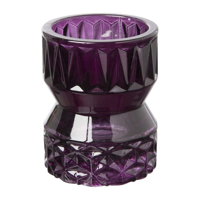 Waxinelichthouder zandloper klein - paars - ⌀7x9 cm
