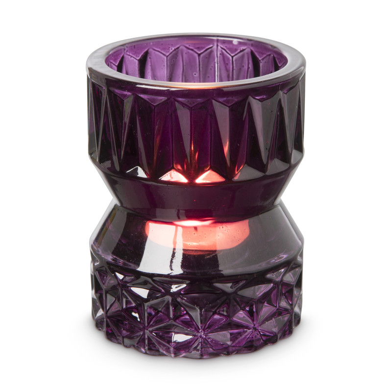 Waxinelichthouder zandloper klein - paars - ⌀7x9 cm