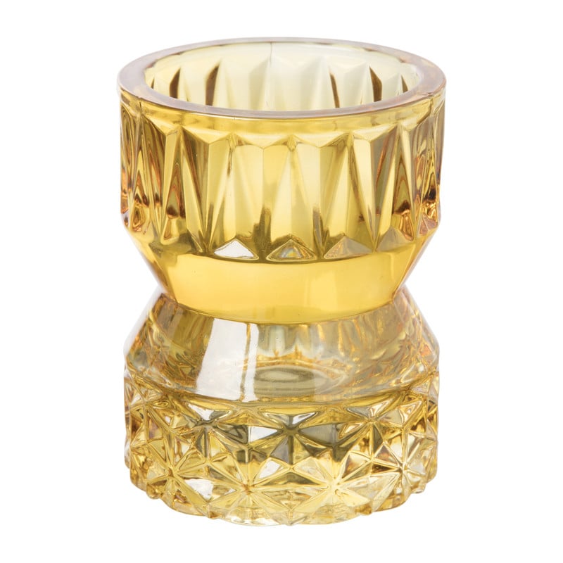 Waxinelichthouder zandloper klein - okergeel - ⌀7x9 cm