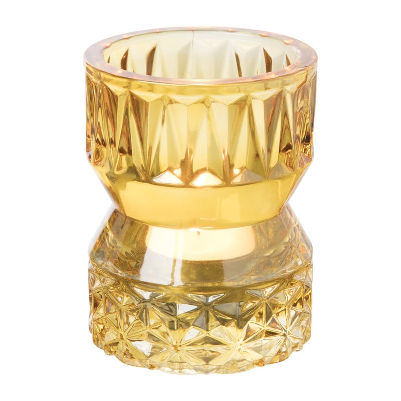 Waxinelichthouder zandloper klein - okergeel - ⌀7x9 cm