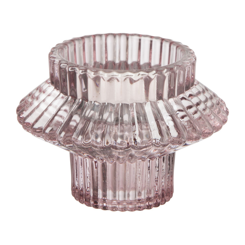 Waxinelichthouder ribbel - roze - ⌀8x5.5 cm 