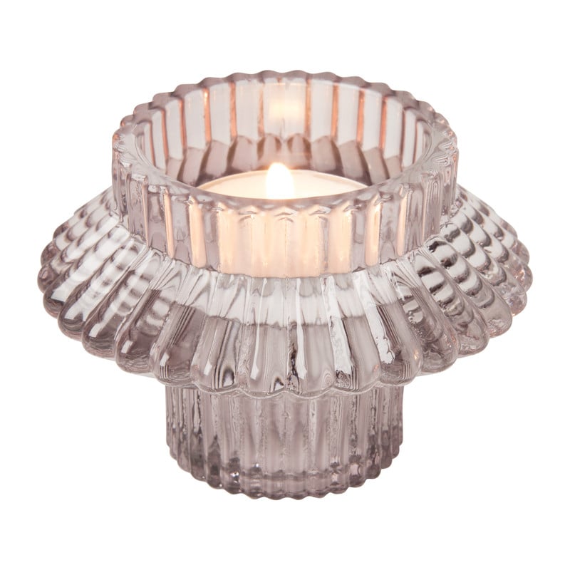 Theelichthouder ribbel - paars - ⌀8x5.5 cm 