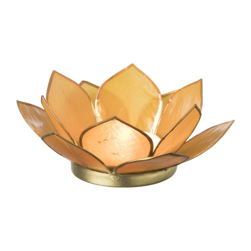 Theelichthouder lotus - okergeel - ⌀10x4 cm