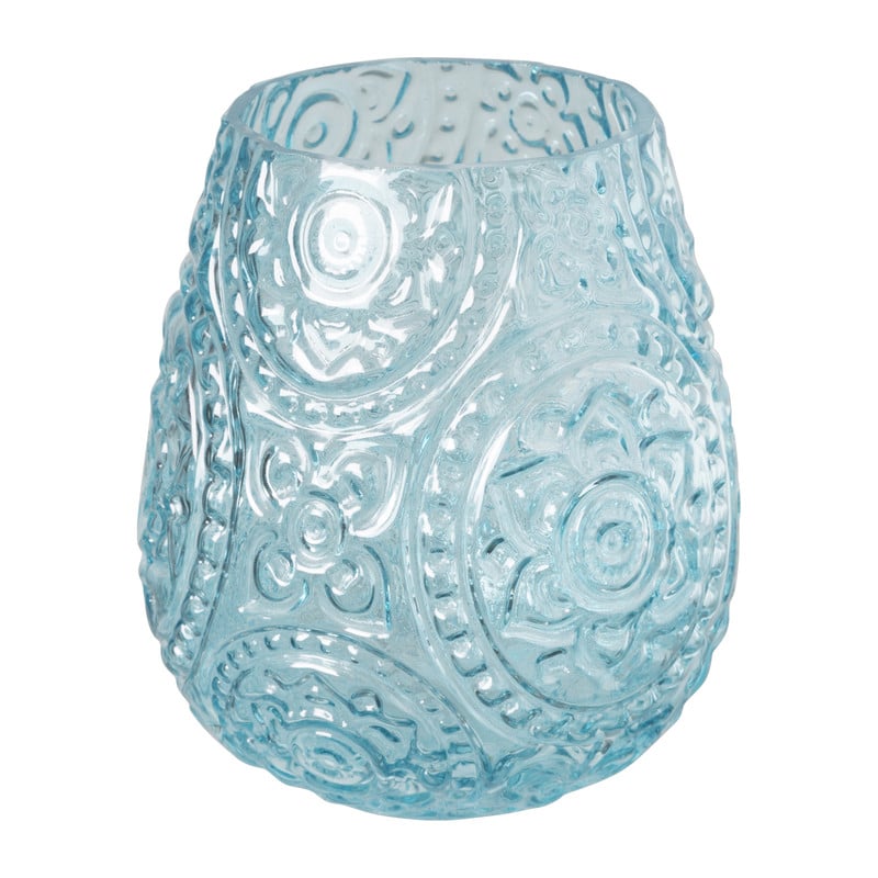 Waxinelichthouder bohemian - blauw - ø12.5x14.5 cm
