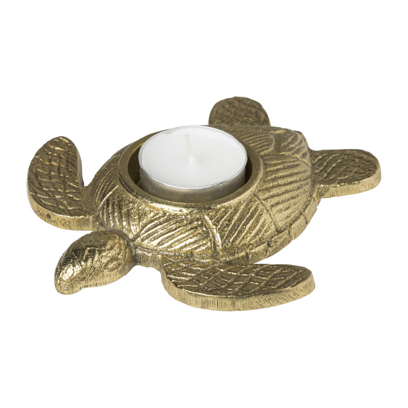 Waxinelichthouder schildpad - goud - 13x13x2 cm