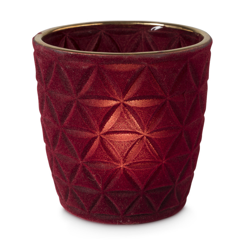 Theelichthouder velvet driehoek - rood - ø7x7.5 cm
