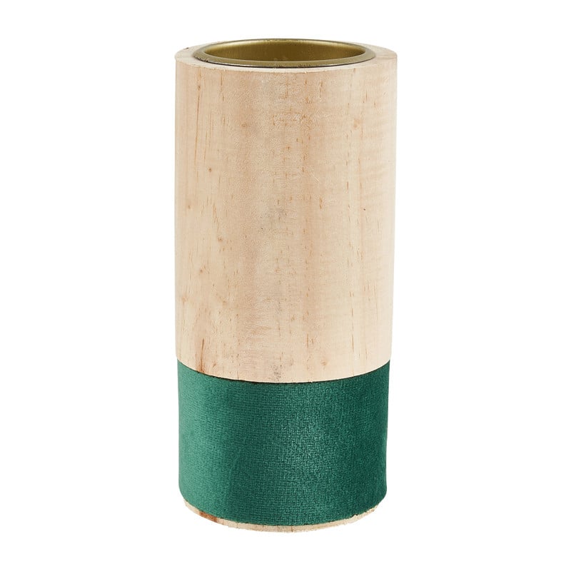 Theelichthouder hout/groen - ø6x12 cm 