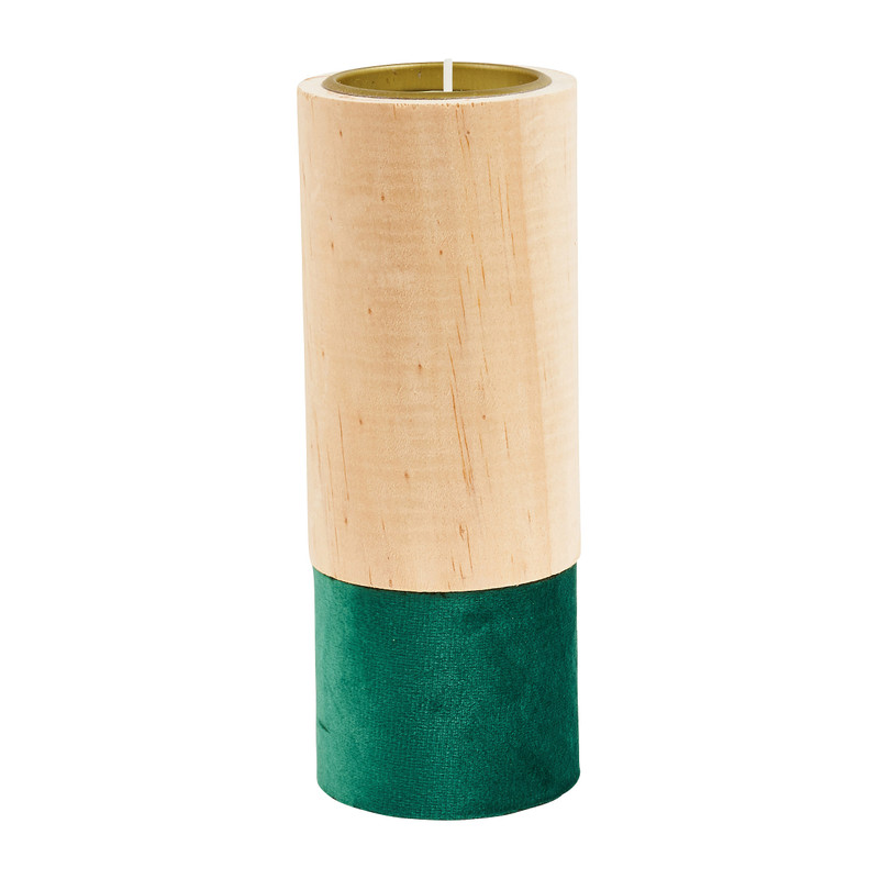 Theelichthouder hout/groen - groot - Ø5.5x15 cm 