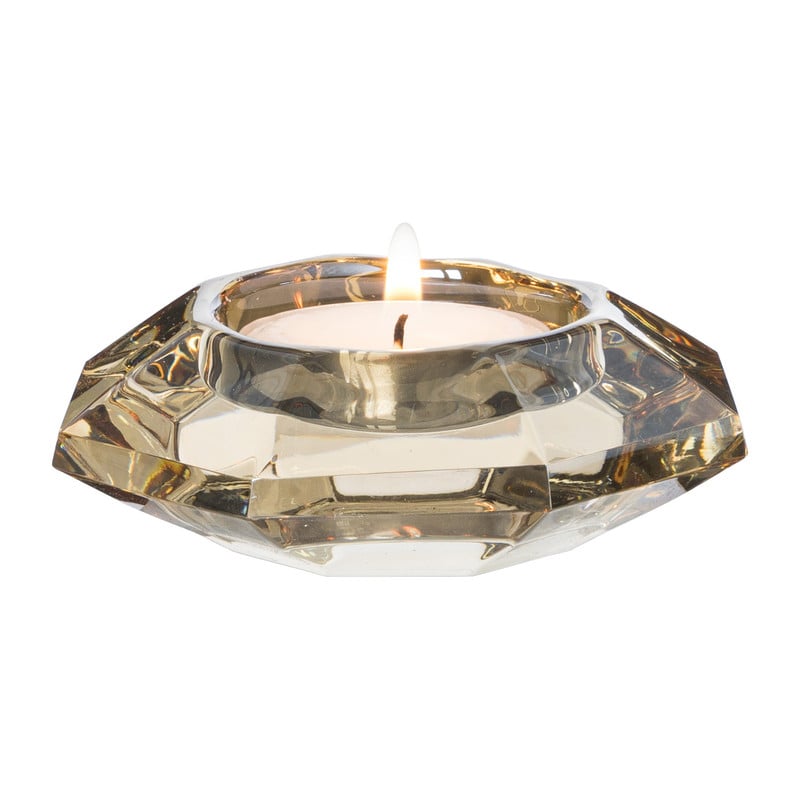 Theelichthouder Kristal - licht bruin -ø8x3 cm