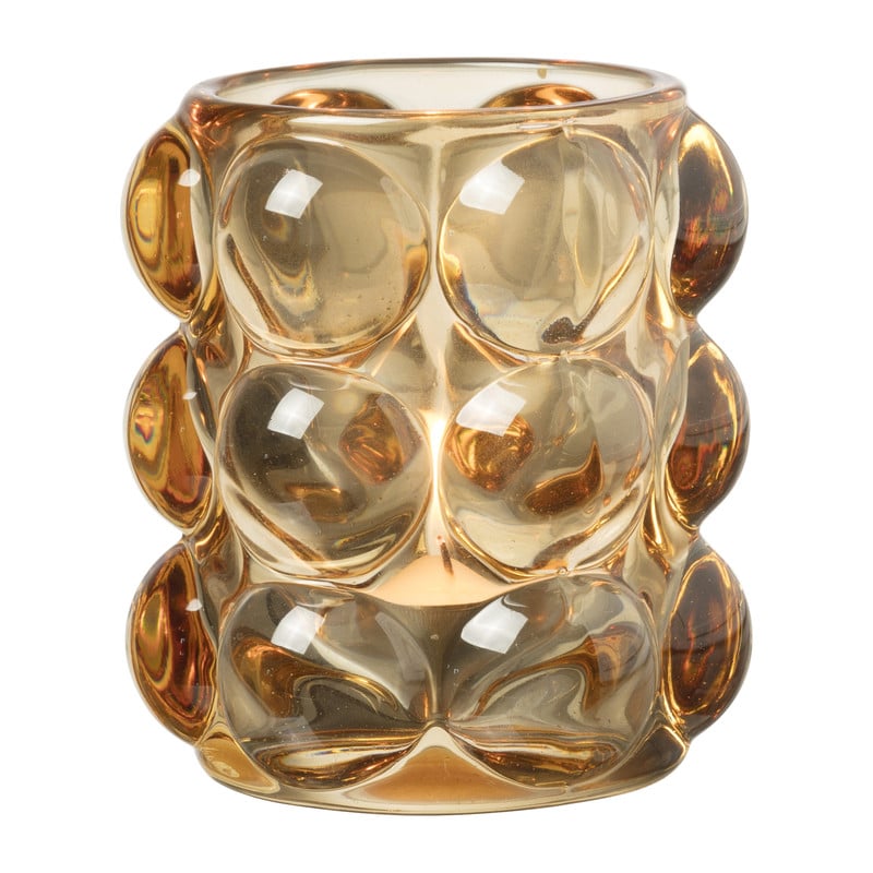 Theelichthouder bubbels - amber - ø8.5x9 cm 
