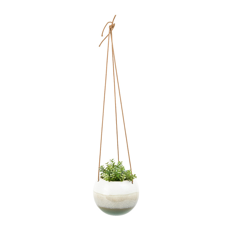 Hangpot keramisch - wit/groen - ø13x 11.2 cm  