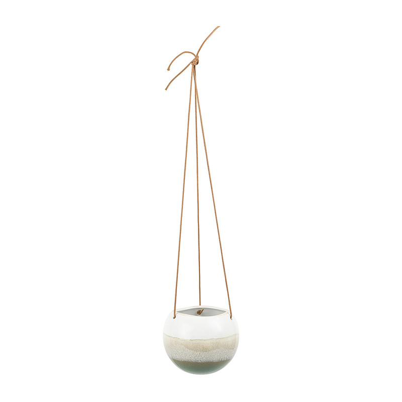 Hangpot keramisch - wit/groen - ø13x 11.2 cm  