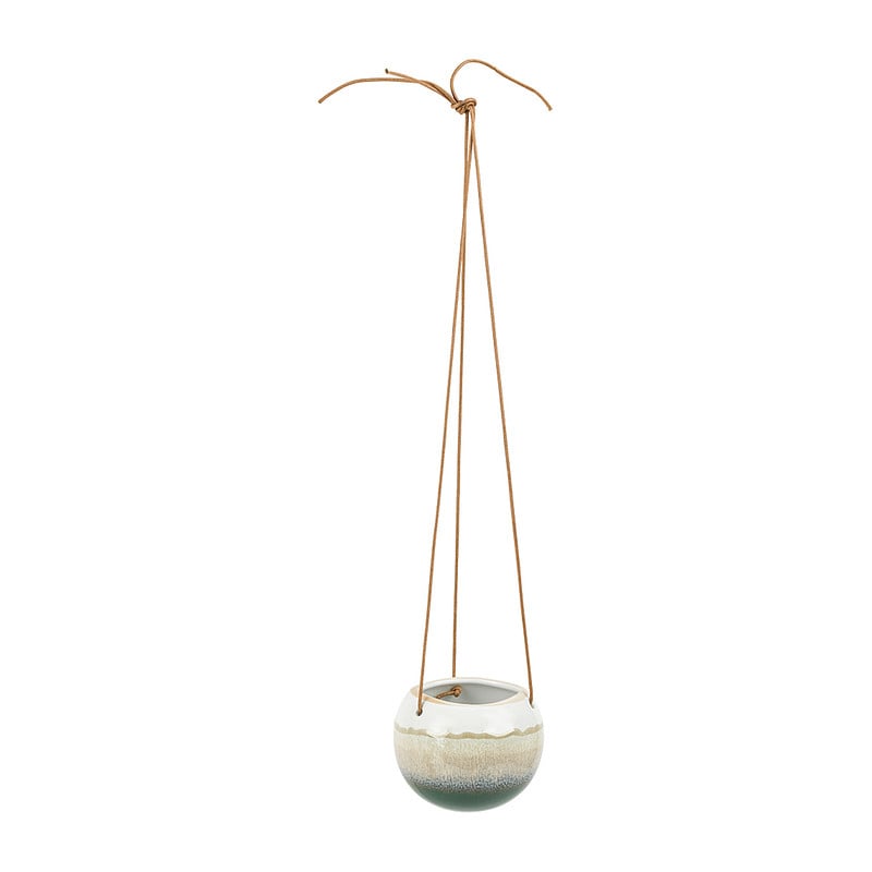 Hangpot keramisch - wit/groen - ø10.8x9.2 cm 