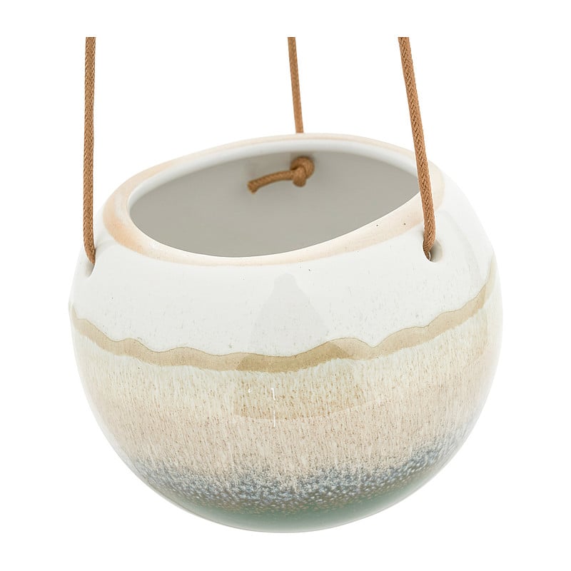 Hangpot keramisch - wit/groen - ø10.8x9.2 cm 