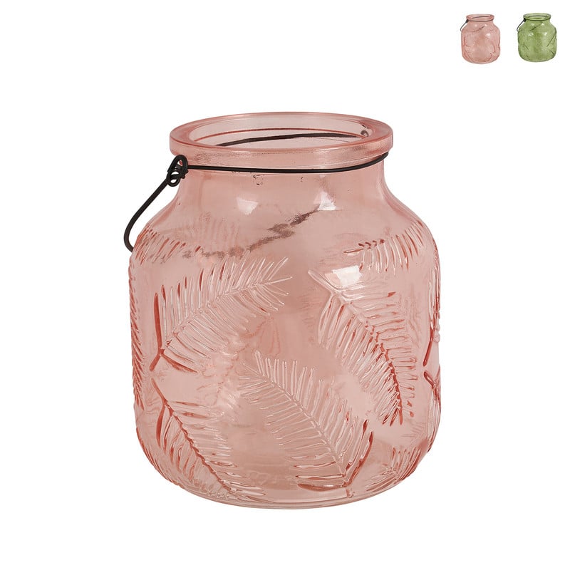 Glazen pot met relief - diverse kleuren - ⌀14x16 cm 