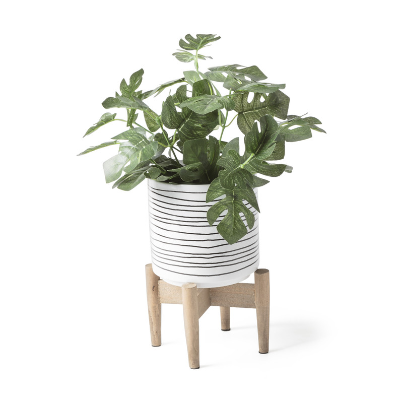Plantenbak op pootjes - lijntjes - ø15.5x21 cm