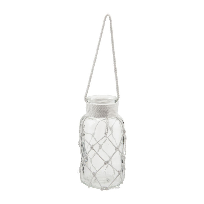 Vaas macrame - helder/wit - 8x16 cm 