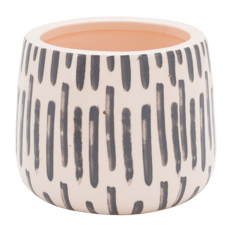 Keramieke pot streep - 13x11 cm - wit/grijs